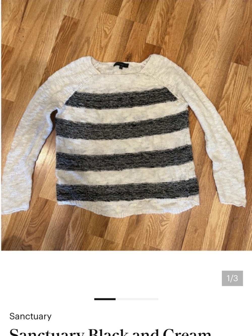 Sanctuary Cream and Black Wide-Stripe Crew Sweater